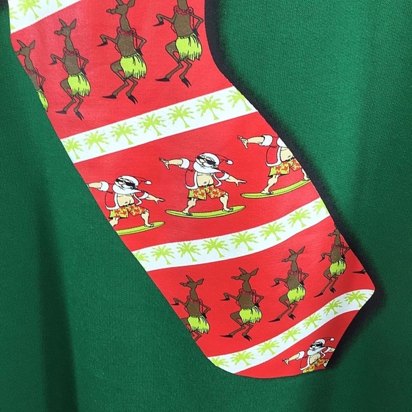 Surfing Santa Christmas Sweatshirt Green Red 4XB - Picture 4 of 8